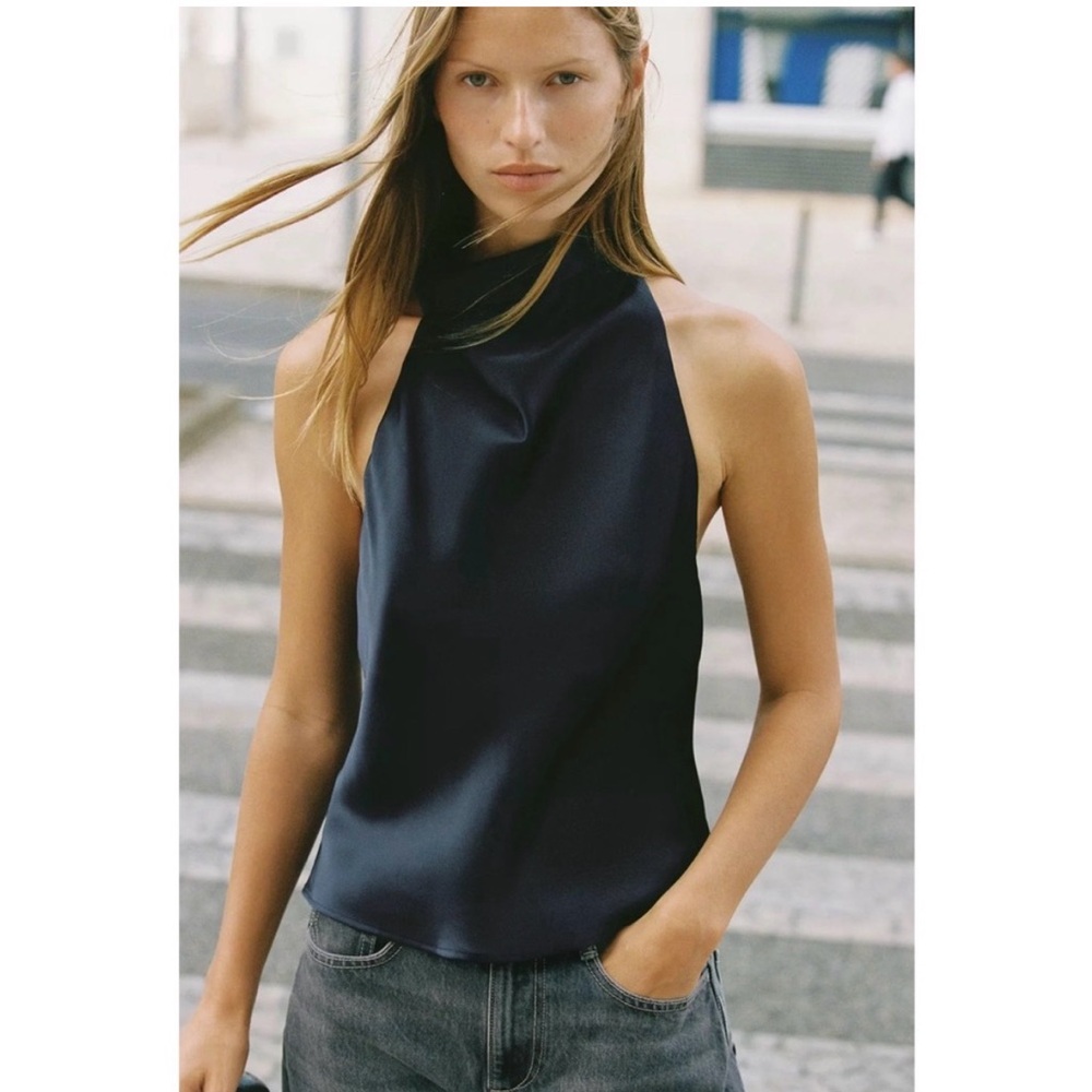 Zara Navy Halter Blouse